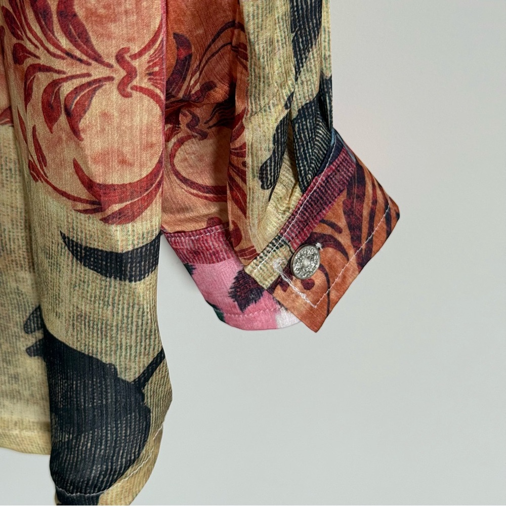 POL The Rose Patchwork Top Button Down Shirt Large - image 8